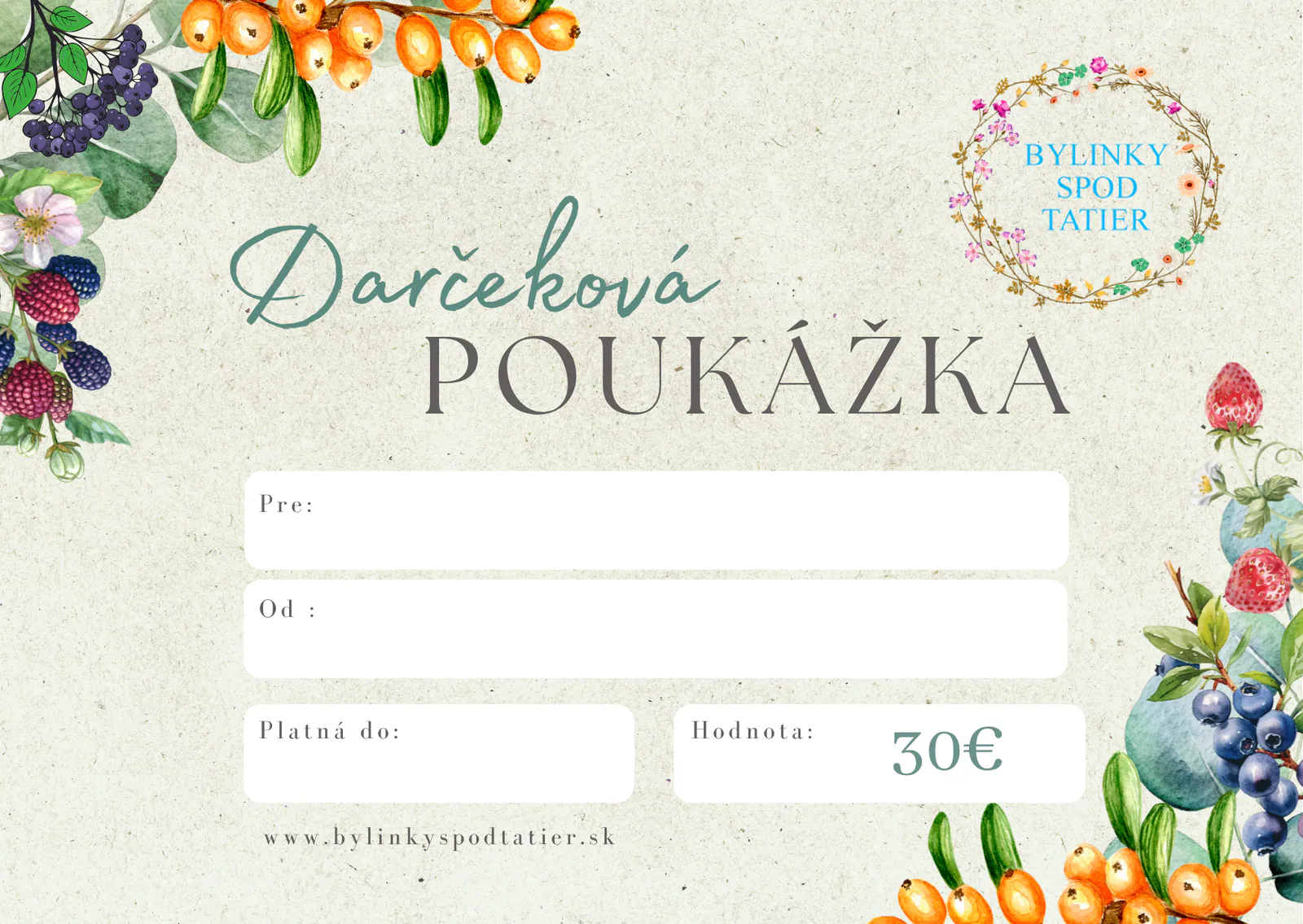Darčeková poukážka v hodnote 30€